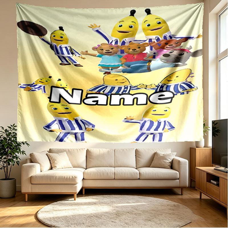 Custom Name Personalized Bananas in Pyjamas Print Tapestry, Wall Art Decor, Bedroom, Dorm, Apartment, LivingRoom, Party Backdrop, Gift for Birthday