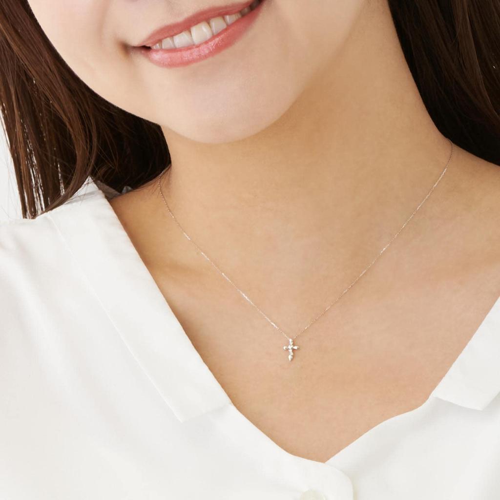 Ожерелье Крест Сердце K10 Белое Золото WG Бриллиант [Sears] Женское 0.02ct sp51-0006-wg