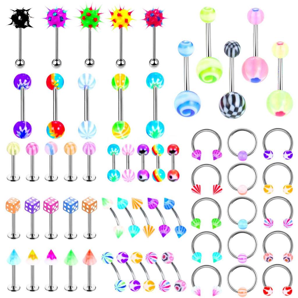 Набор пирсинга из смешанного акрила: Пирсинг губы, Пирсинг пупка, Пирсинг брови