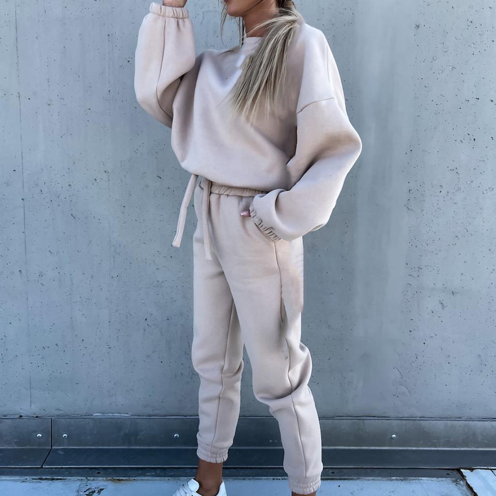 Женский повседневный спортивный костюм и зимняя модная свободная кофта с длинным рукавом, двойка