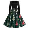 Women's Fashion Square Neck Casual Slim Christmas Printed Long Sleeve Dresses