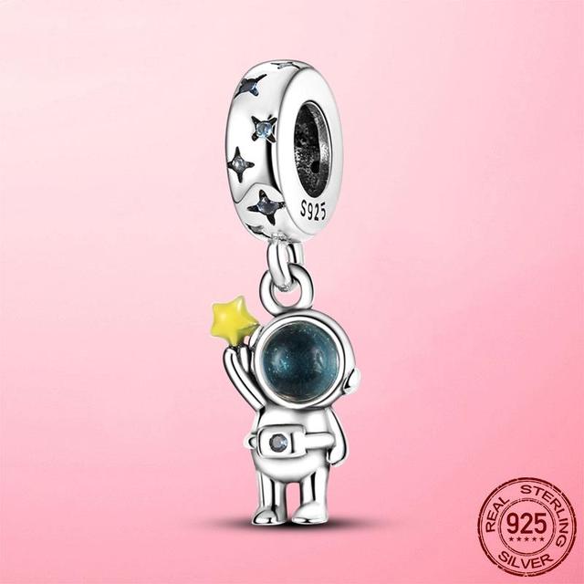 925 Sterling Silver Beads Blue Globe Charm Fit Original Fashion Bracelet Necklace for Women Diy Jewelry Making Fine Jewelry Gift