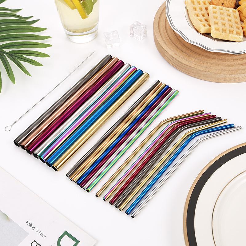Colored Titanium-Plated 304 Stainless Steel Straw Set for Beverages & Milk Tea