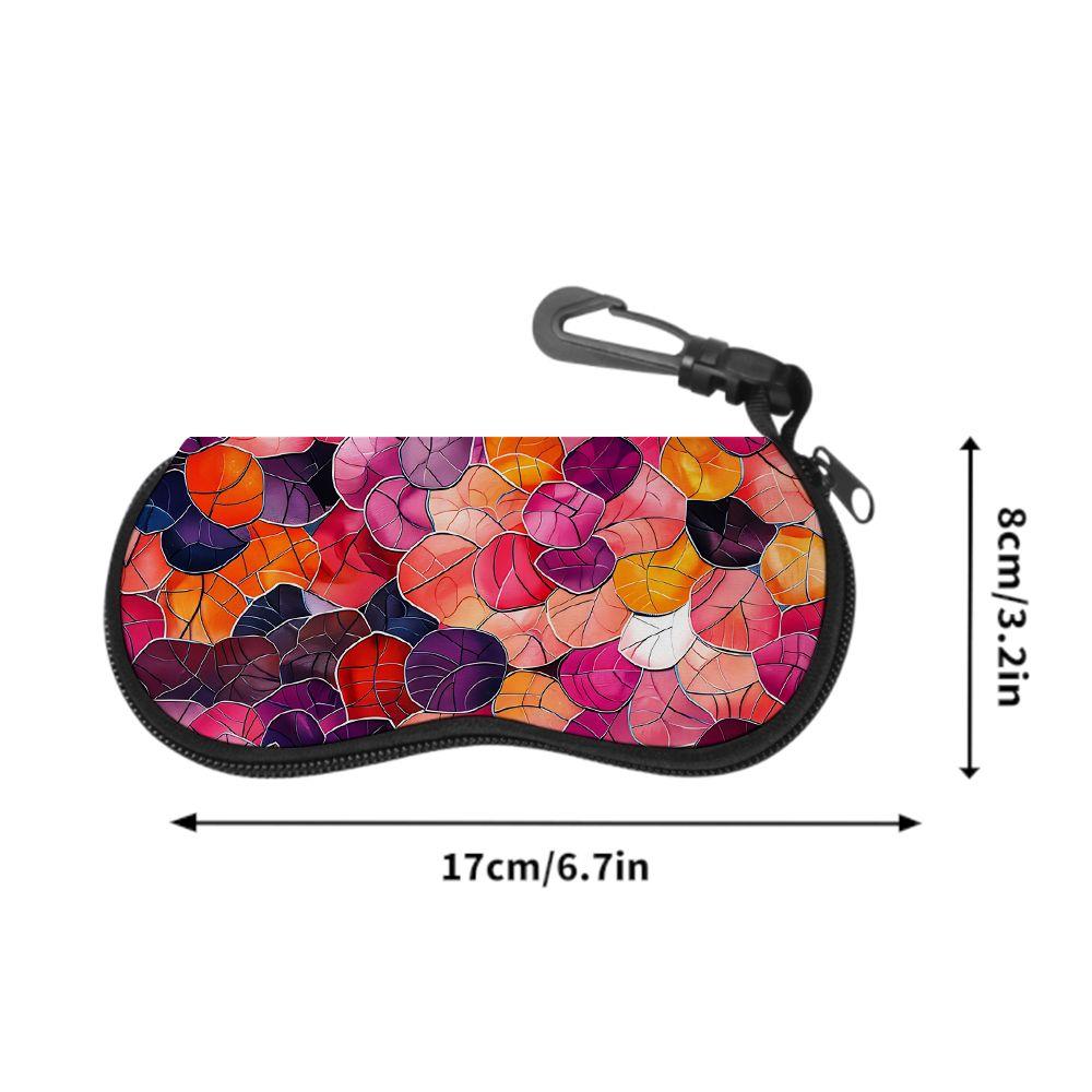 2D-Colorful Mosaic Flower Pattern Protective Sunglasses Case, Soft PU Leather Eyeglasses Storage Pouch, Portable Travel Eyewear Bag Holder for Women