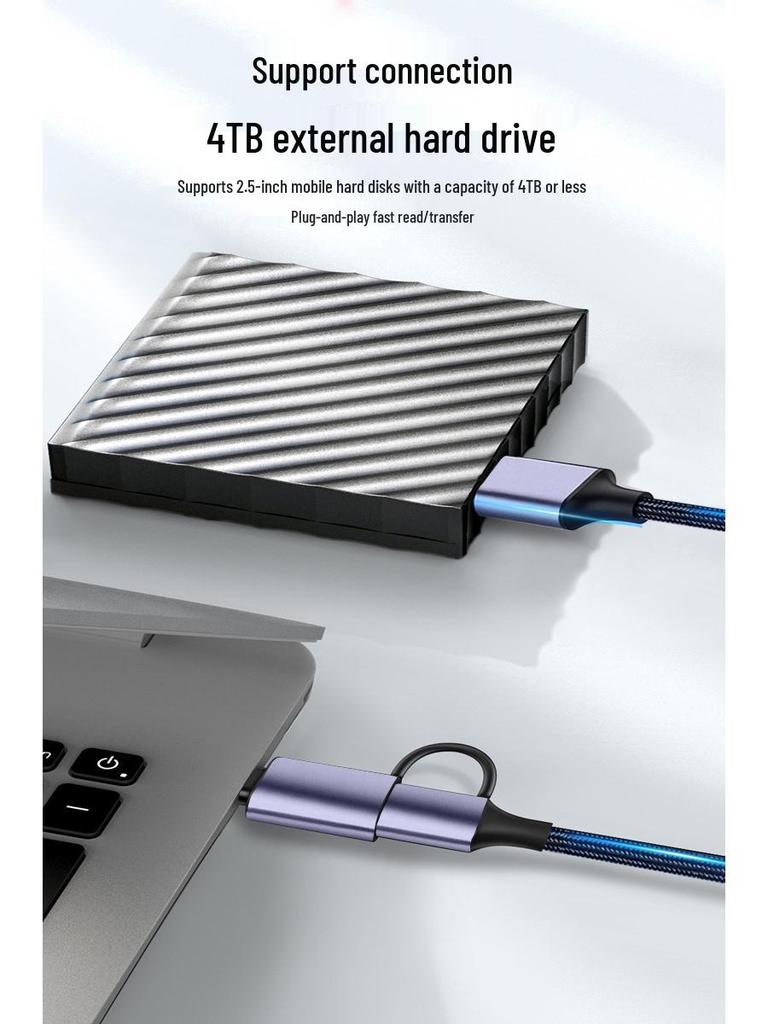 Type-C to Micro-B Multi-Function Data Cable for Mobile and Computer Connection