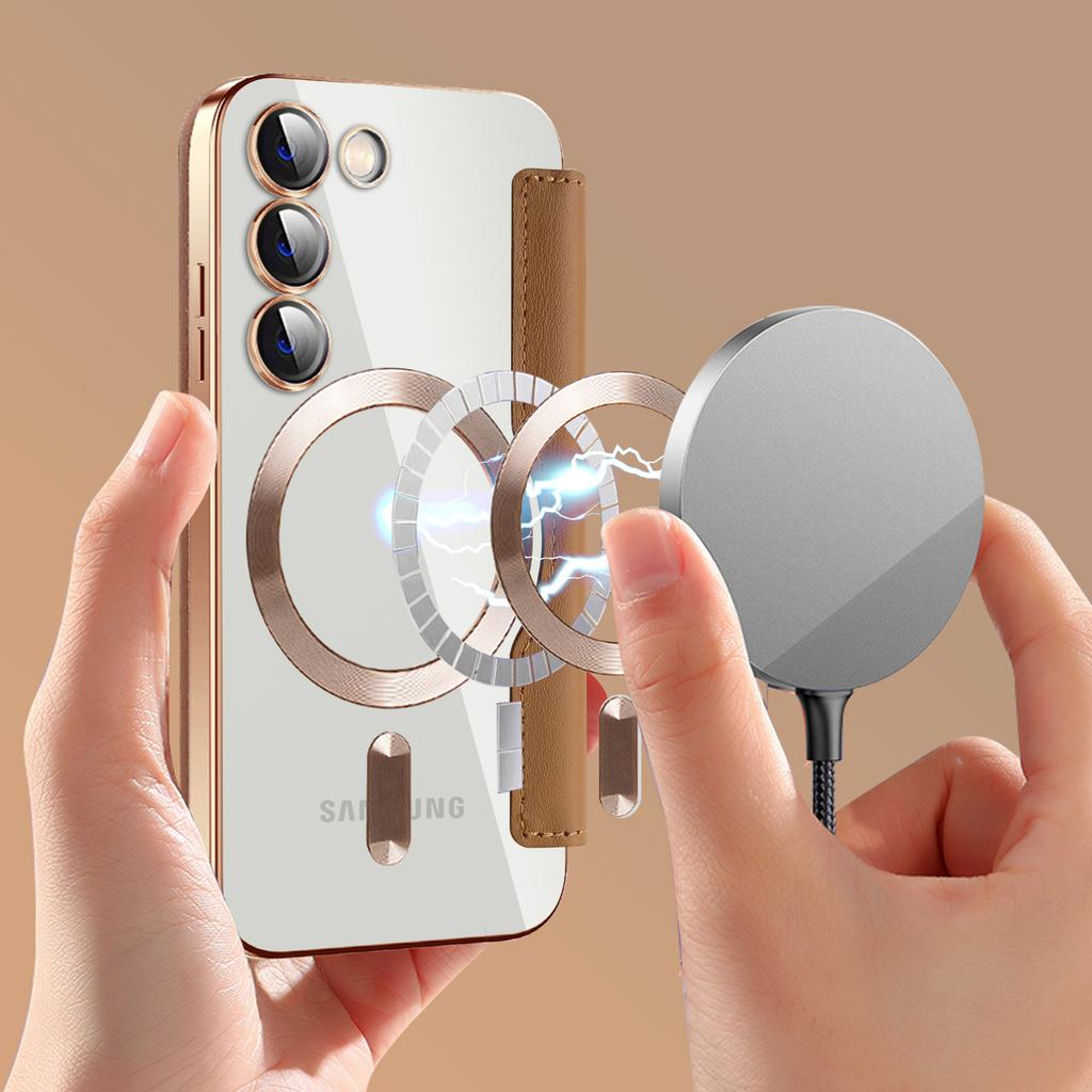 Магнитный чехол для Samsung Galaxy S23+ Совместимый с MagSafe, ПУ кожа+ТПУ Блокирующий RFID откидной чехол для телефона