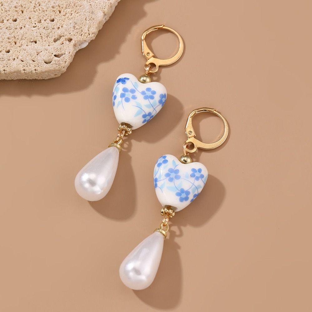 Ceramics Blue and White Porcelain Earrings Bohemia Earrings Flower Beaded Earring  Birthday Gift