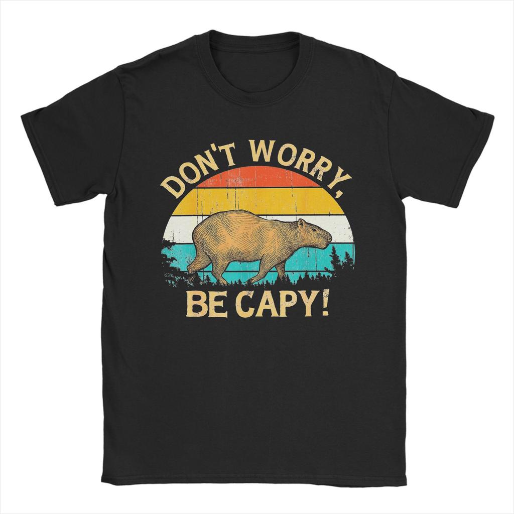 Vintage Capybara Retro Style Dont Worry Be Capy TShirt Unisex Round Neck 100 Cotton T Shirts Short Sleeve Tees Original Clothes