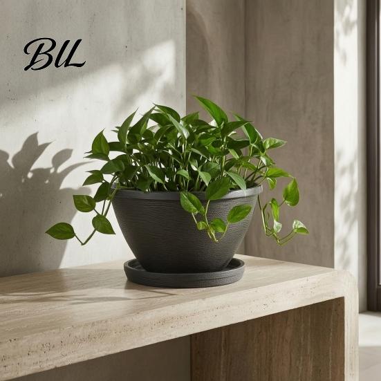 Thickened Weighted Planting Container Resin Flower Planters, Vintage Plant Pot with Drainage Hole & Saucer, Lightweight Planter for Home Decor Indoor