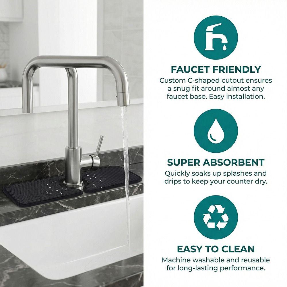 Wraparound Design Faucet Splash Catcher Microfiber Countertop Protector Bathroom Use