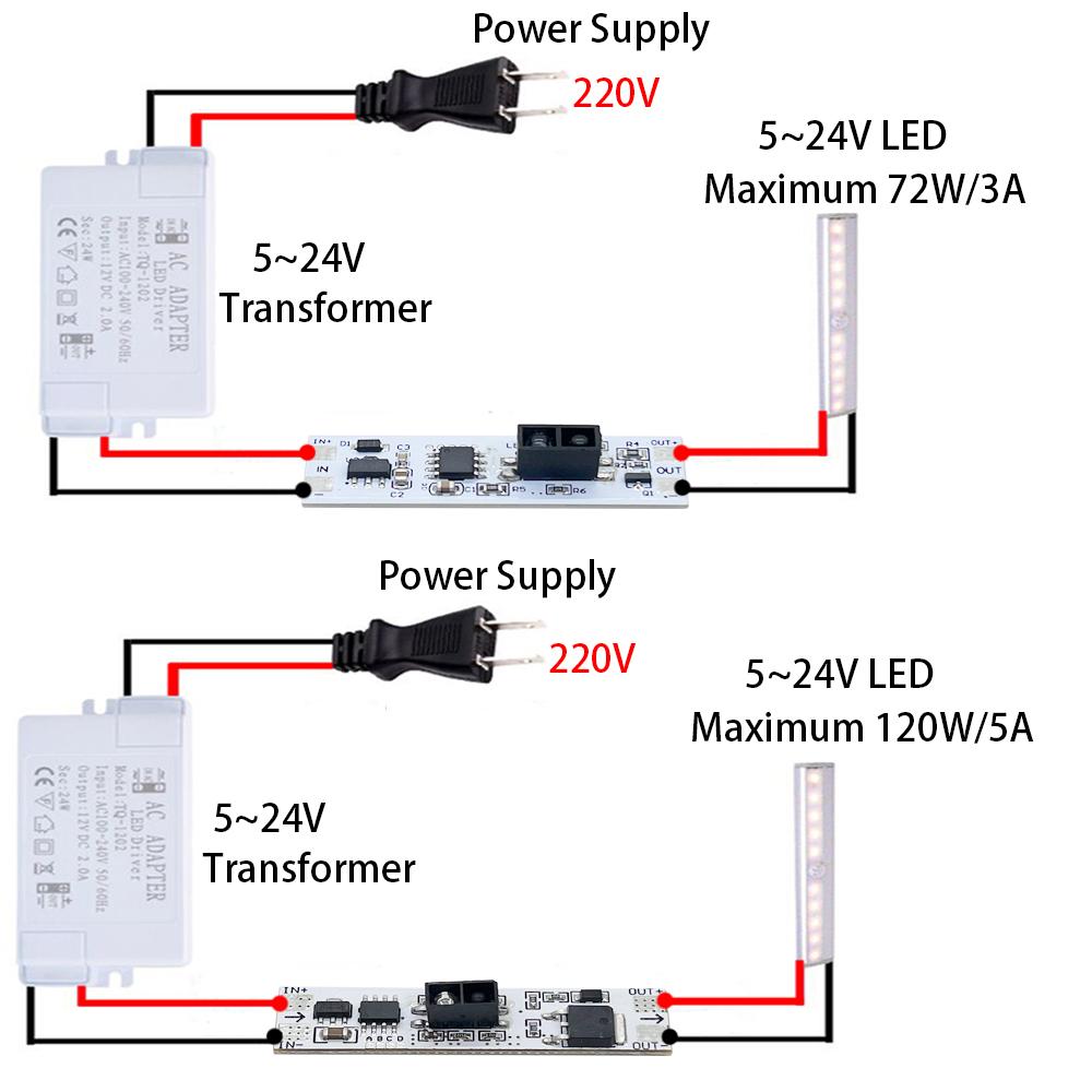 Hand Sweep Switch Capacitive Module DC5V-24V 3A/5A LED Dimming Control Lamps Active Components Short Distance Scan Sweep Dimmer