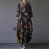 Spring and Autumn Plus Size Women's Dress Cotton Linen Printing Retro Pullover Loose Round Neck Dresses