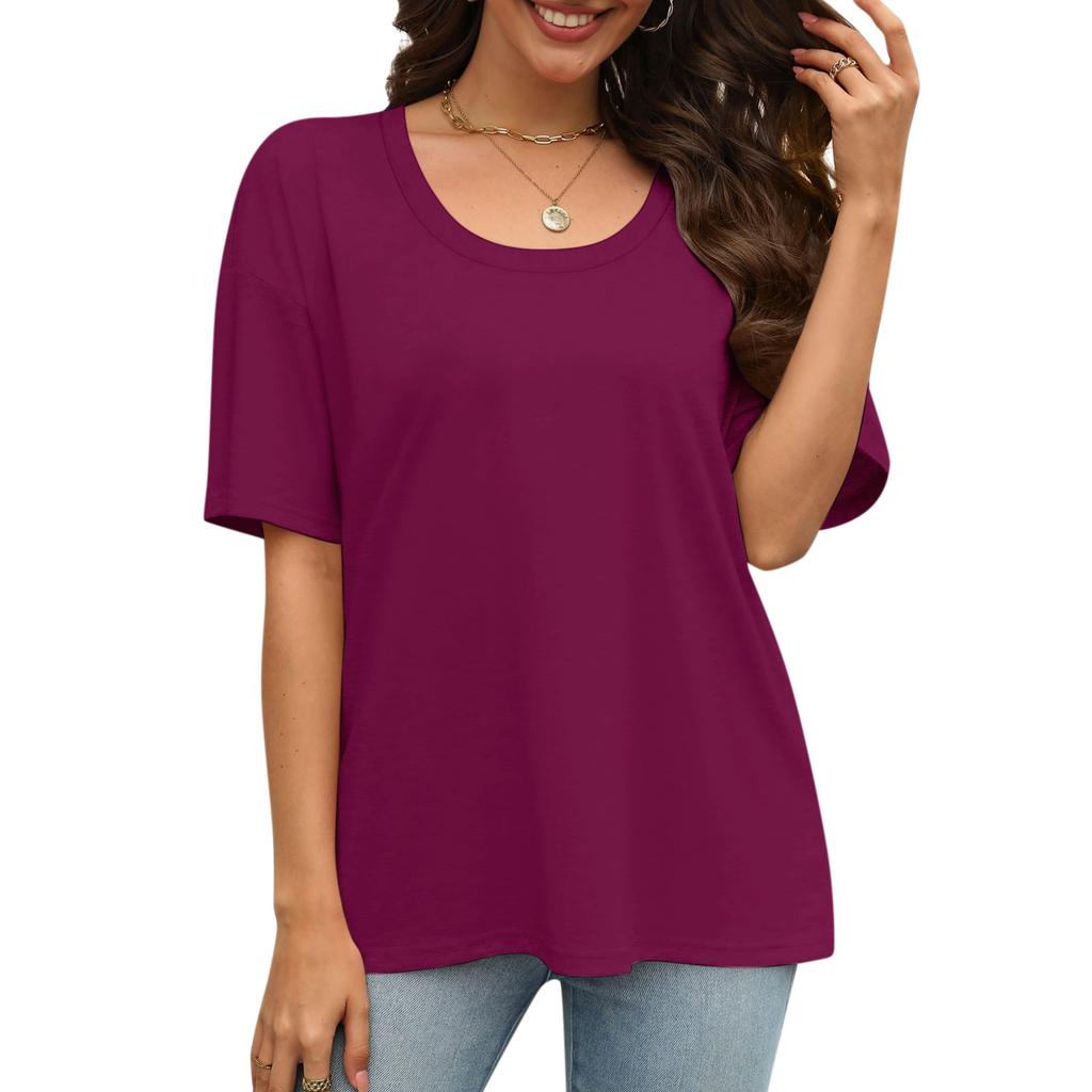 Модные однотонные футболки для женщин, летние топы с короткими рукавами, свободные блузки с круглым вырезом, топы