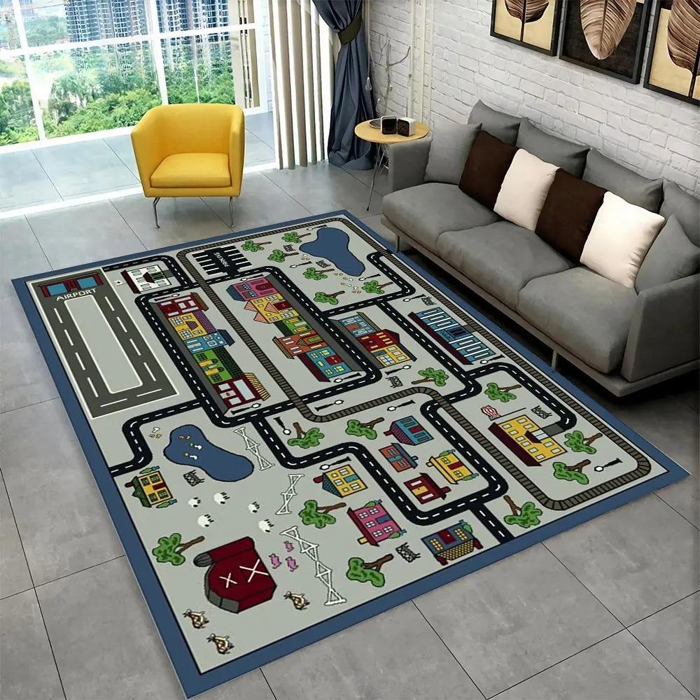 Child Playmat Highway City Traffic Playroom Area Rug Large Carpet Rug for Living Room Bedroom Decor Kids Play Non-slip Floor Mat