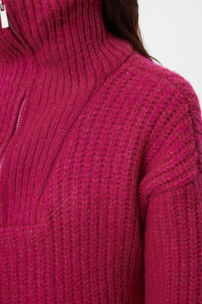 Women's Elegance Style Sweater Fuchsia Soft Textured High Collar Knitwear Sweater