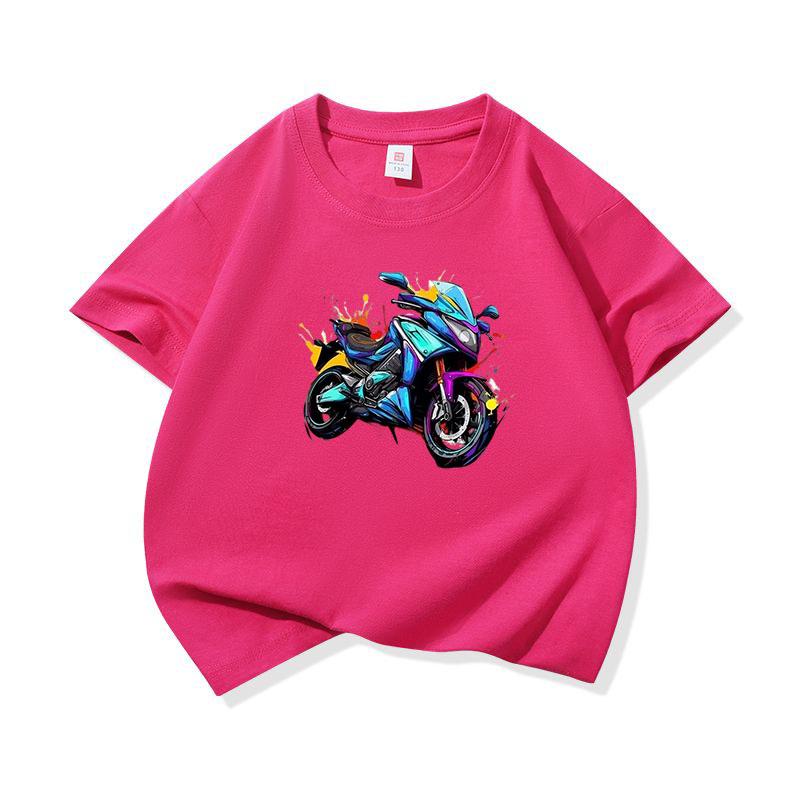 Graffiti Blue Sport Motobike Graphic Tee Kids 100 Cotton Crew Neck T Shirt Short Sleeve Breathable Tops For Boys Girls Children