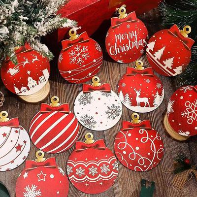 12 шт. Новогодний подарок Рождественское украшение Деревянный подвесной шар Рождественская елка Подвеска Домашний декор для комнаты Уличный аксессуар