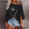 Summer Women's T-shirt Fashion Splicing Loose Slant Neck Casual Tops Printed T-shirt