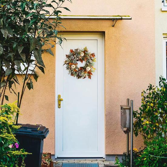 Осенний венок из тыквы для входной двери, деревенская гирлянда осеннего урожая с кленовыми листьями и ягодами, украшение на Хэллоуин и День благодарения для украшения фермерского дома