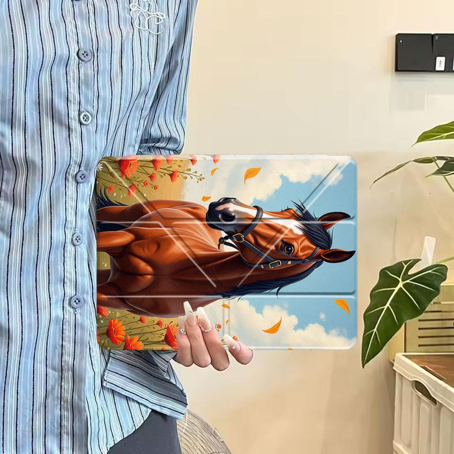 Чехол для планшета для iPad Mini 6 7 Pro 11-го 10-го 9-го 8-го 7-го 12,9 дюйма Air 4 5 M3 M2 1 2 M4 11-дюймовый Pro 2025 Держатель Крышка Гнедой Конь В