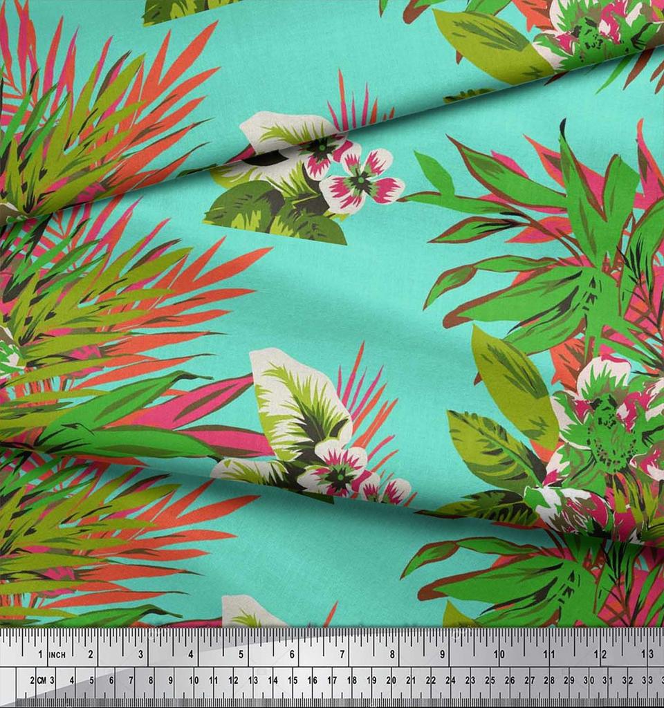 Soimoi Хлопчатобумажный батист с листьями и цветочным принтом лилии, метр швейной ткани, 42 дюйма