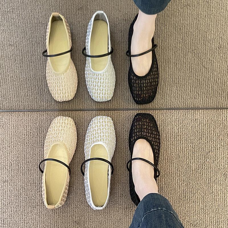 Квадратный носок, полая плетеная надпись, универсальная мягкая поверхность, одинарная обувь, женские сетчатые сандалии, полые
