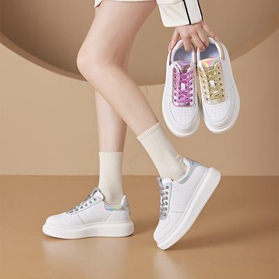 Весенние кожаные белые туфли женские на толстой подошве, повседневные туфли для колледжа, на шнуровке, на плоской подошве, для студентов, женские