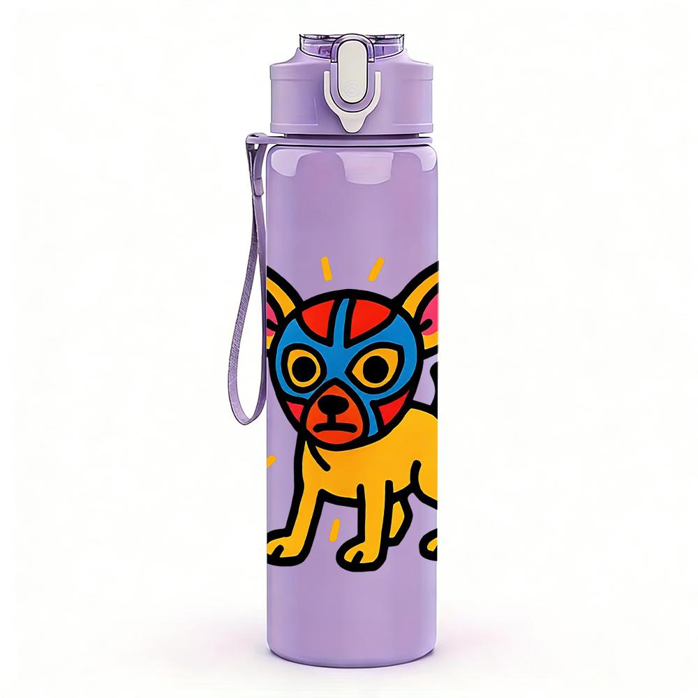 1PC Color Chihuahua Dog Cartoon Bust 750ml Color Plastic Water Bottle Leakproof Flip Straw Lid For Sports Office Home Use