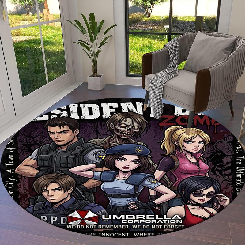 Resident Evil Round Area Rug Carpet Rug For Living Room Bedroom Sofa Playroom Decor Nonslip Floor Mat