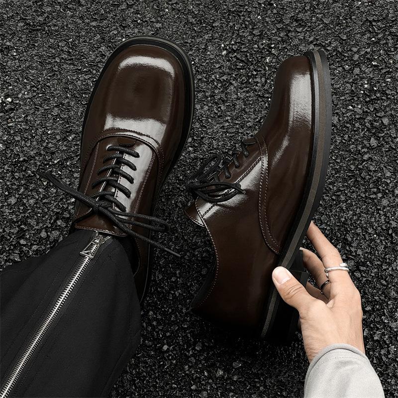 Elite Derby Shoes Leather Shoes Platform Men's and Women's British Dress Commuter Shoes Brown