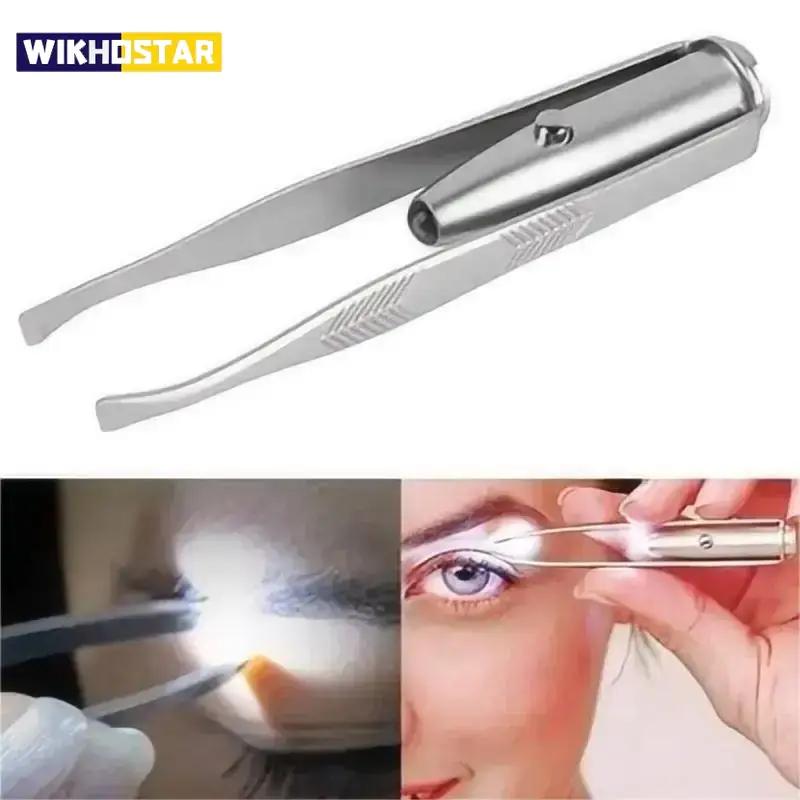 1pc Portable Stainless Steel Smart Design Eyebrow Hair Remove Tweezer With LED Light Makeup Tool