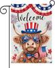 Welcome 4th of July Patriotic Highland Cow Garden Ag 12x18 Inch Double Sided for Outside, Independence Day Memorial Day Ou