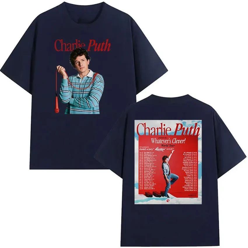 Charlie Puth Whatevers Clever World Tour 2026 Graphic T Shirts Unisex Vintage Fashion Cotton Short Sleeve Tshirt Streetwear Y2K