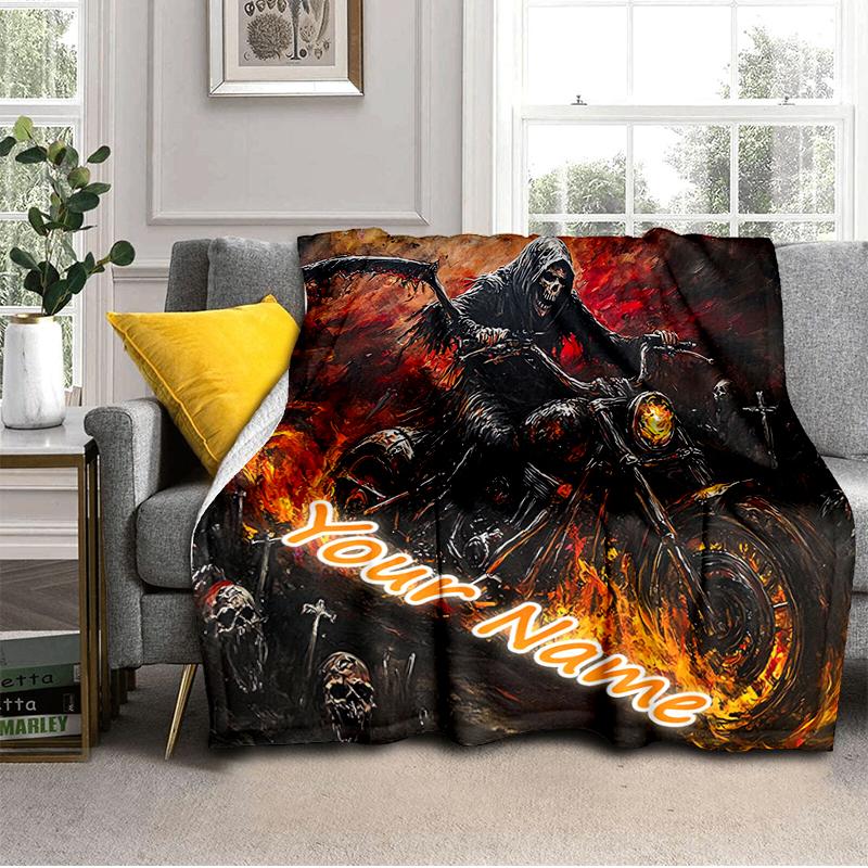 1PC Custom Name Rider Apocalypse flannel blanket versatile,all-season throw suitable for the living room,bedroom,camping,travel,and gift
