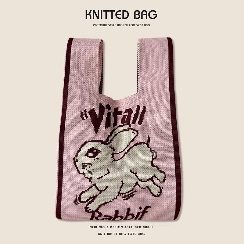 Вязаная сумка через плечо с кроликом, ручная сумка большой емкости с подарочной сумкой для рук