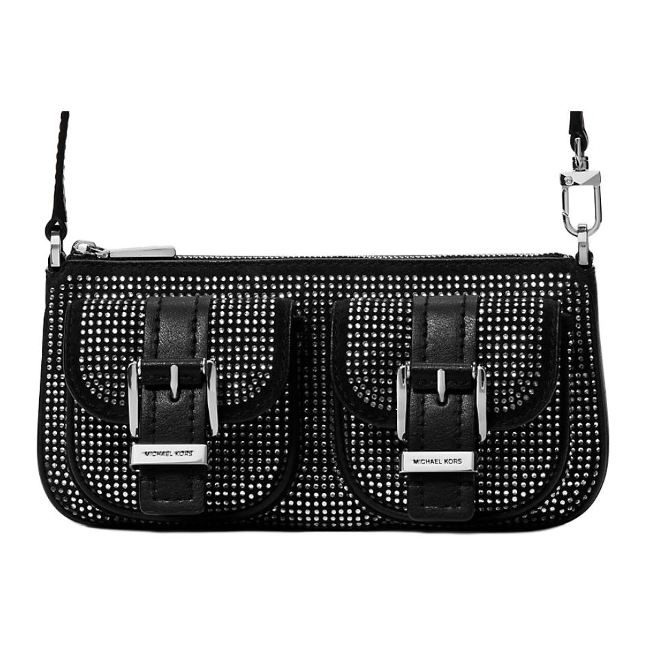 Michael Kors MK Zoe Crystal Decorated Suede Shoulder Bag Women shoulder bag Black 32F5SZCU1Y-BLACK