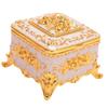 European Style Vintage Metal Jewelry Box Square Decorative Trinket Jewelry Storage Box for Earrings Necklaces White