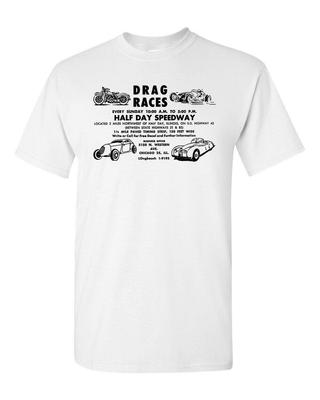 Футболка Hot Rod Белая 100% Хлопок Винтаж Искусство Ретро Полдня Спидвей Дрэг-рейсинг