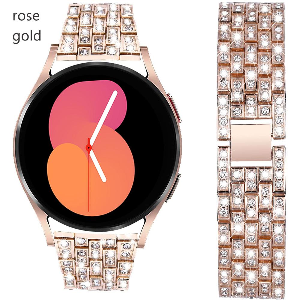 Металлический ремешок 20 мм/22 мм для Samsung Galaxy Watch 7 6 5 4 FE 40 44 мм 3/Gear S3/S4/S2, браслет из нержавеющей стали с бриллиантами для Huawei Watch 3 Pro/gt/Gt2/2e/pro