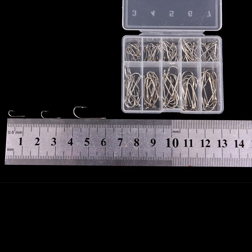 100Pcs 1 Box New 10 Sizes Carbon Steel Fish Bait Fishook Fishing Hooks Durable Head