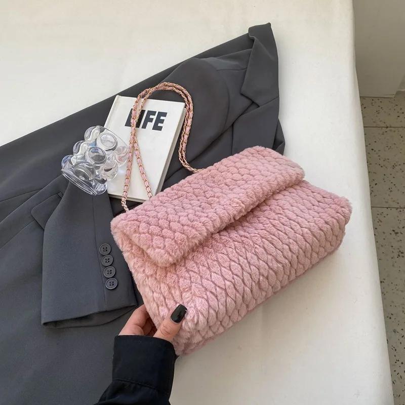 Сумка через плечо из меха ручной работы с вышитой ромбической цепочкой, большой вместимости, новая мода