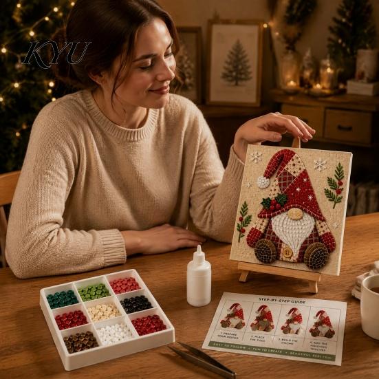 Indoor Decorative Mosaic Art Gnome Kit for Adults, DIY Xmas Craft Set, Autumn Therapeutic Crafting Projects Winter Coastal Gnome, Handmade Tabletop