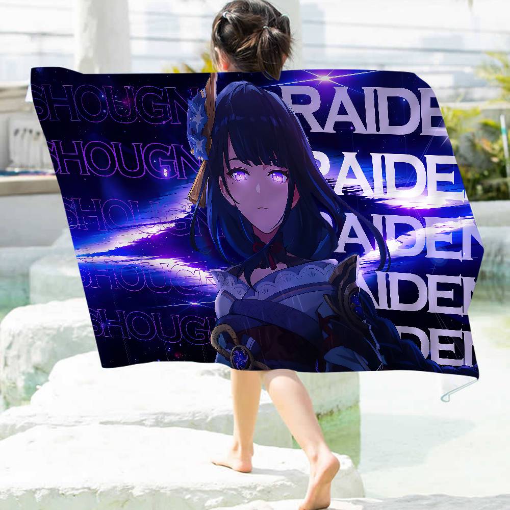 Raiden Shogun Genshin Impact Microfiber Blanket Quick Drying Beach Towels Oversized Printing Super Absorbent Pool Towel Blanket