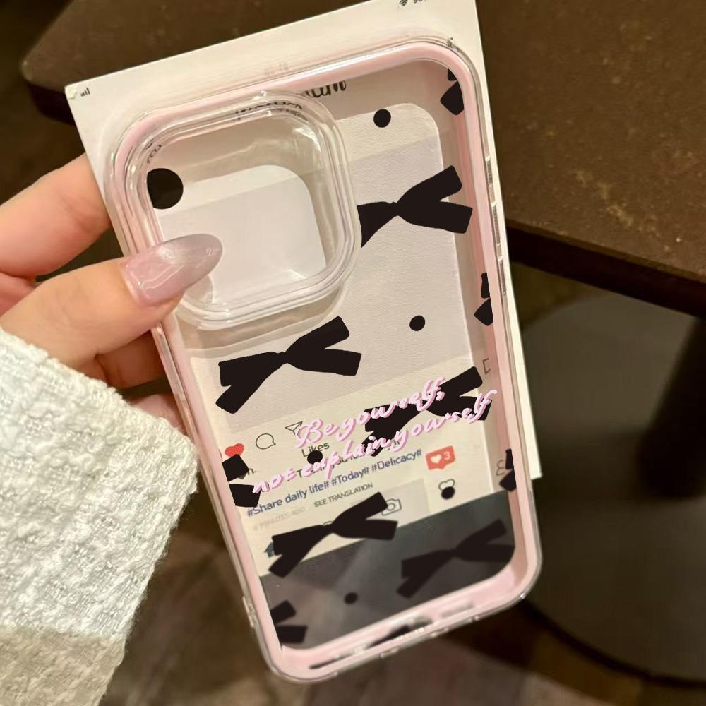 Милый черный бантик Чехол для телефона Для iPhone 17 Pro Чехол iPhone 15 13 11 12 14 16 Pro Max 17 Air 2 в 1 Ударопрочный Силиконовый Чехол