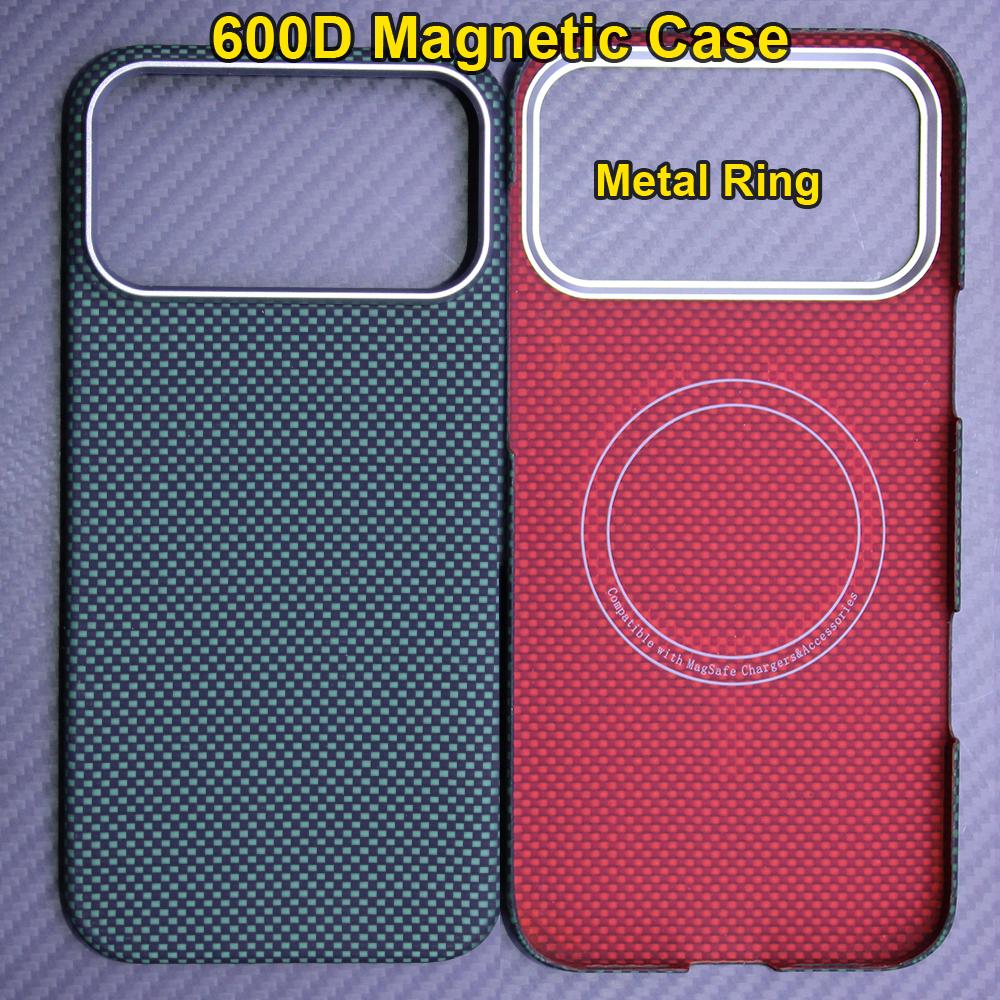 Carbon fiber aramid magnetic case for iphone 17 pro max Kevlar fabric thin hard Lightweight Cover magnetic balck Slim light red