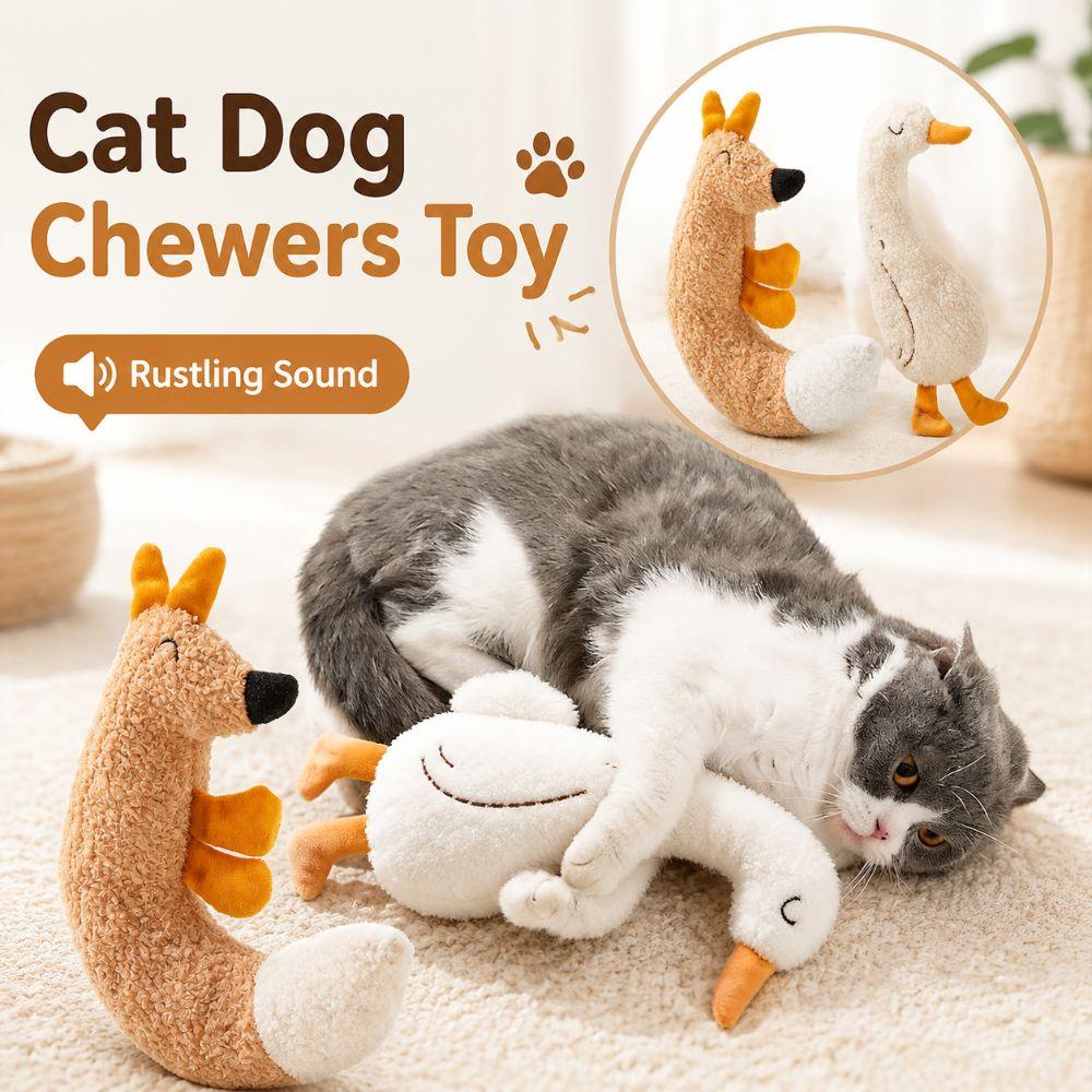 Plush Pet Teething Toy Goose Shape Cat Interactive Toy Cat Dog Chewers Toy Relieve Boredom