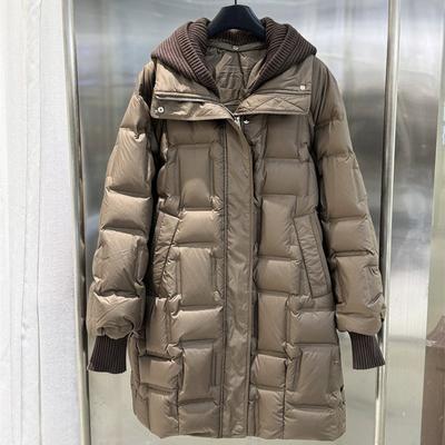 Lagabogy Зимняя женская куртка на длинном белом утином пуху, женская повседневная свободная теплая парка, вязаная шапка, съемное пуховое пальто