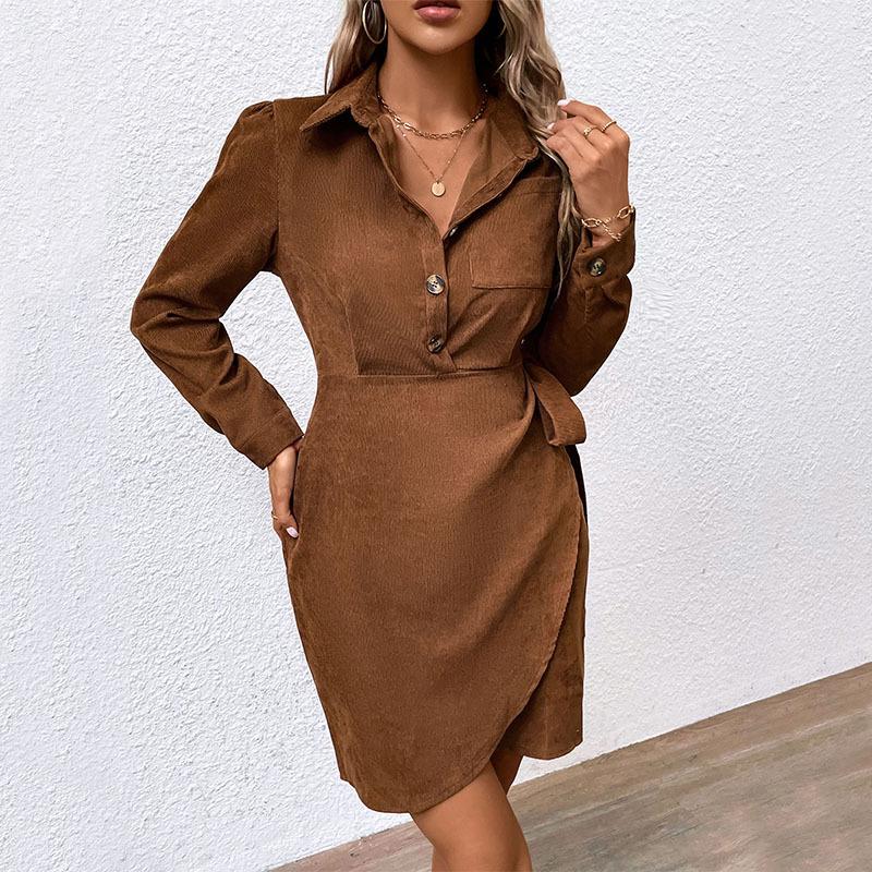 Temperament and Elegance Outer Wear Autumn and Winter Women's Corduroy Dress Female