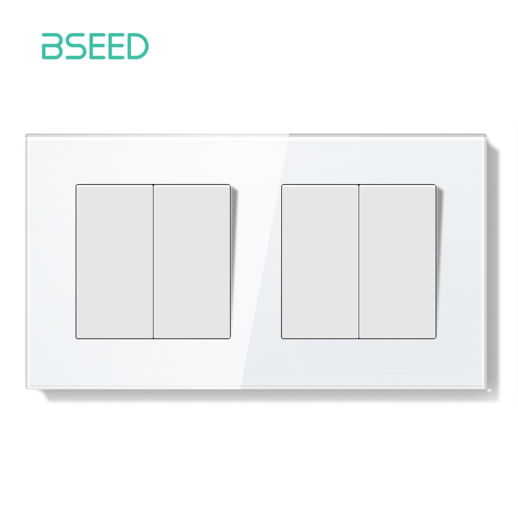 BSEED Switch Light Switch White Glass Frame Wall Power Sockets USB-C Phone Charge E-Series EU Standard 2 Way