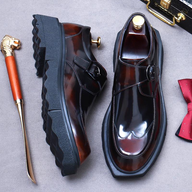 Туфли из коровьей кожи мужские лакированные с большой головой деловые повседневные мужские туфли на платформе